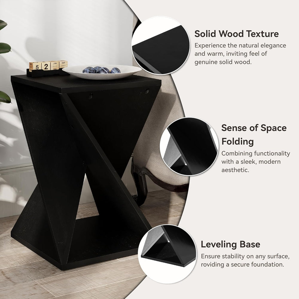COZAYH Farmhouse End Table Square Solid Wood Pedestal Side Table Rustic Plant...