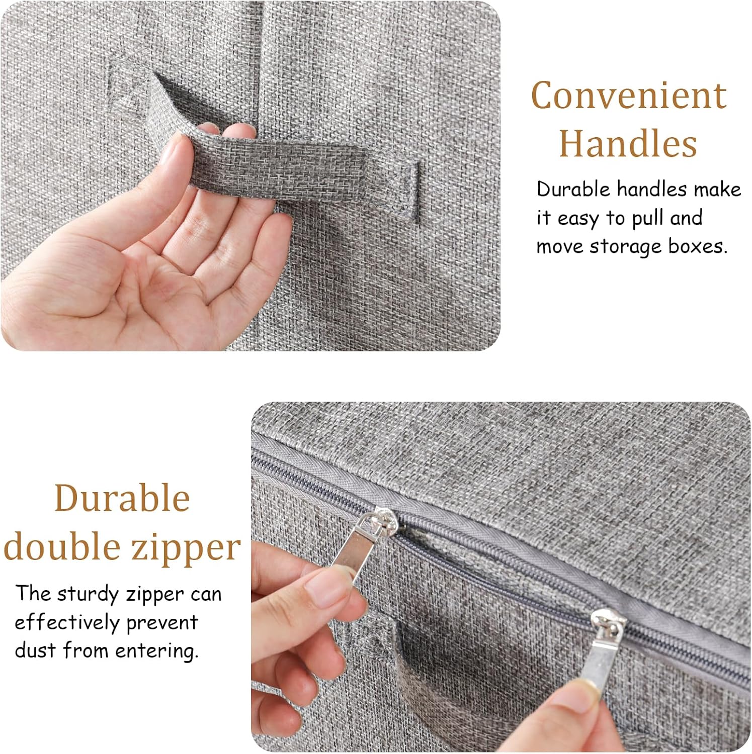 Underbed Storage Box, Foldable Cube Baskets with Lid, Bins for Organizing Clothes, Shoes, Blankets, Pillows, 19.6x15.7x11.8Inches, Grey, 2 Pack