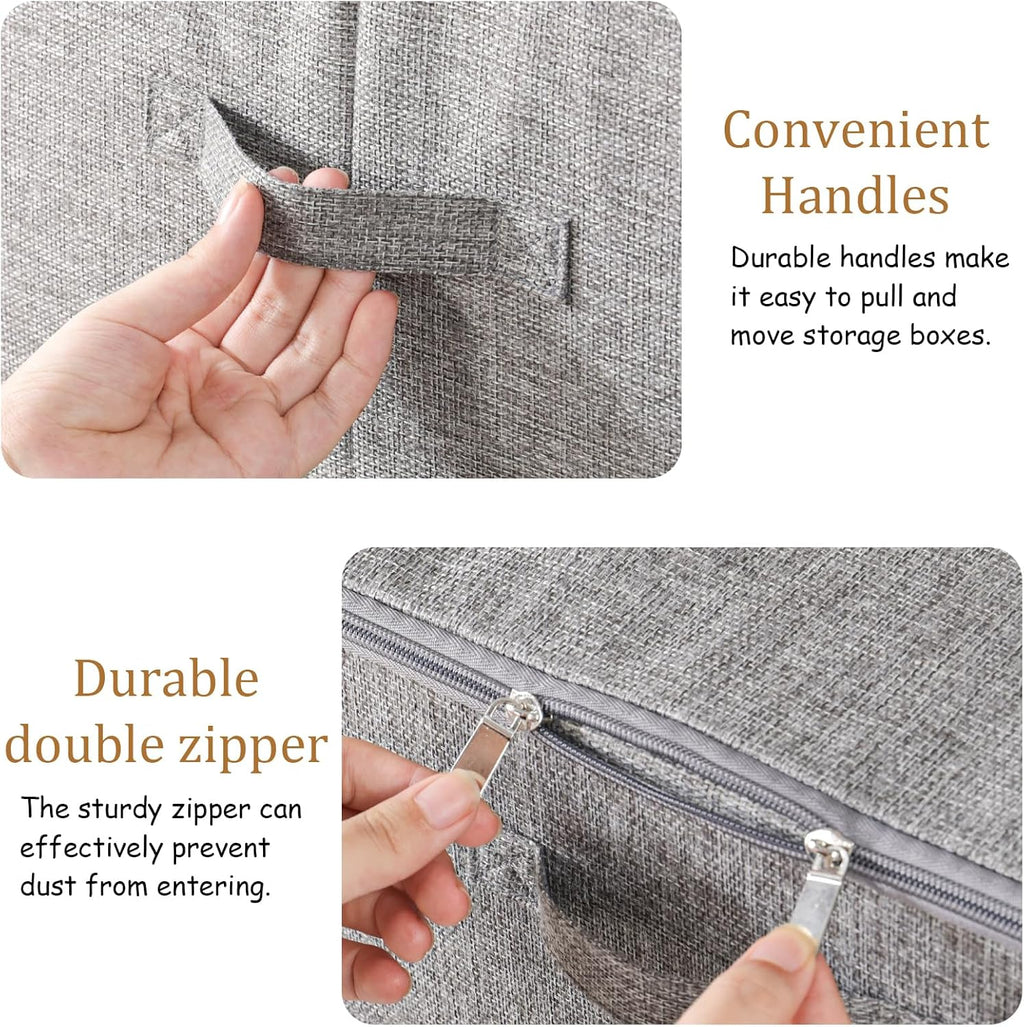 Underbed Storage Box Containers with Lid, Foldable Blanket Baskets, Home Underbed Organization for Organizing Clothes, Shoes, Pillows, 17.7x13.7x9.8Inches, Grey, 2 Pack