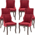 Burgundy Dining Chairs Set of 6, Kitchen & Dining Room Chairs, Fabric Upholstered Dinning Chairs, Sillas De Comedor, Nailhead Trim, Wood Legs (Red, 6 Pcs)
