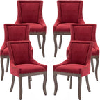 Burgundy Dining Chairs Set of 6, Kitchen & Dining Room Chairs, Fabric Upholstered Dinning Chairs, Sillas De Comedor, Nailhead Trim, Wood Legs (Red, 6 Pcs)