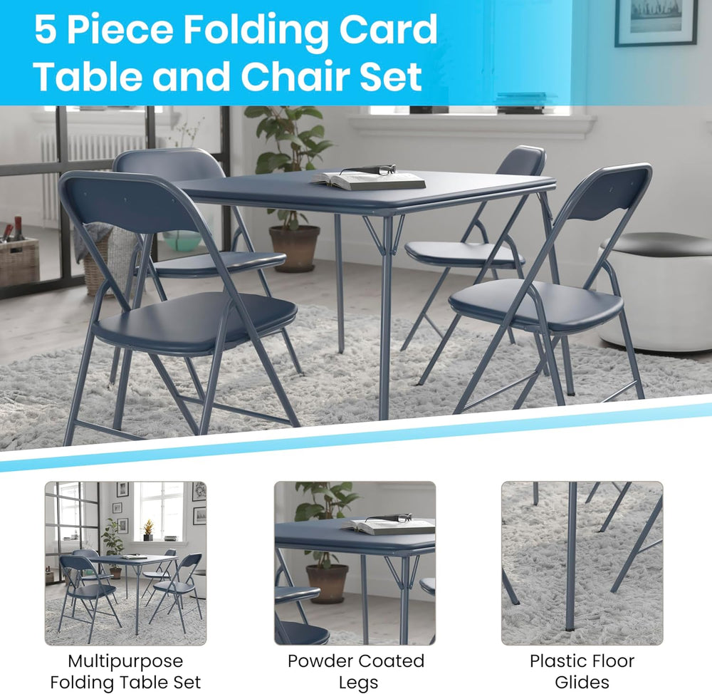 Flash Furniture Madison 5-Piece Folding Card Table and Chair Set, Navy | Port...