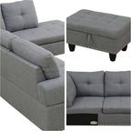 L-Shaped Sectional Sofa with Movable Chaise & Storage Ottoman, Lounge 3-Piece Modular Convertible Couches for Living Room, Apartment & Office, Dark Grey