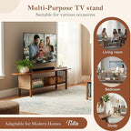 Tiita TV Stand with Storage for TVs up to 65'', Bamboo TV Console Entertainment Center with 2 Open Shelf, Mid Century Modern Media Console for Living Room, Bedroom, Walnut