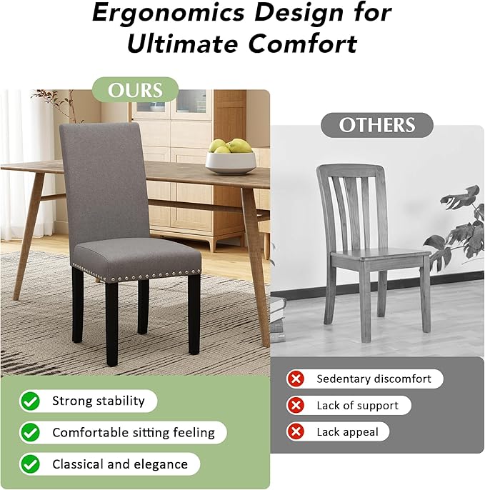 LSSPAID Dining Chairs Set of 4, Fabric Upholstered Dining Room Parson Chair with Nailhead Trim and Solid Wood Legs for Home and Kitchen, Gray