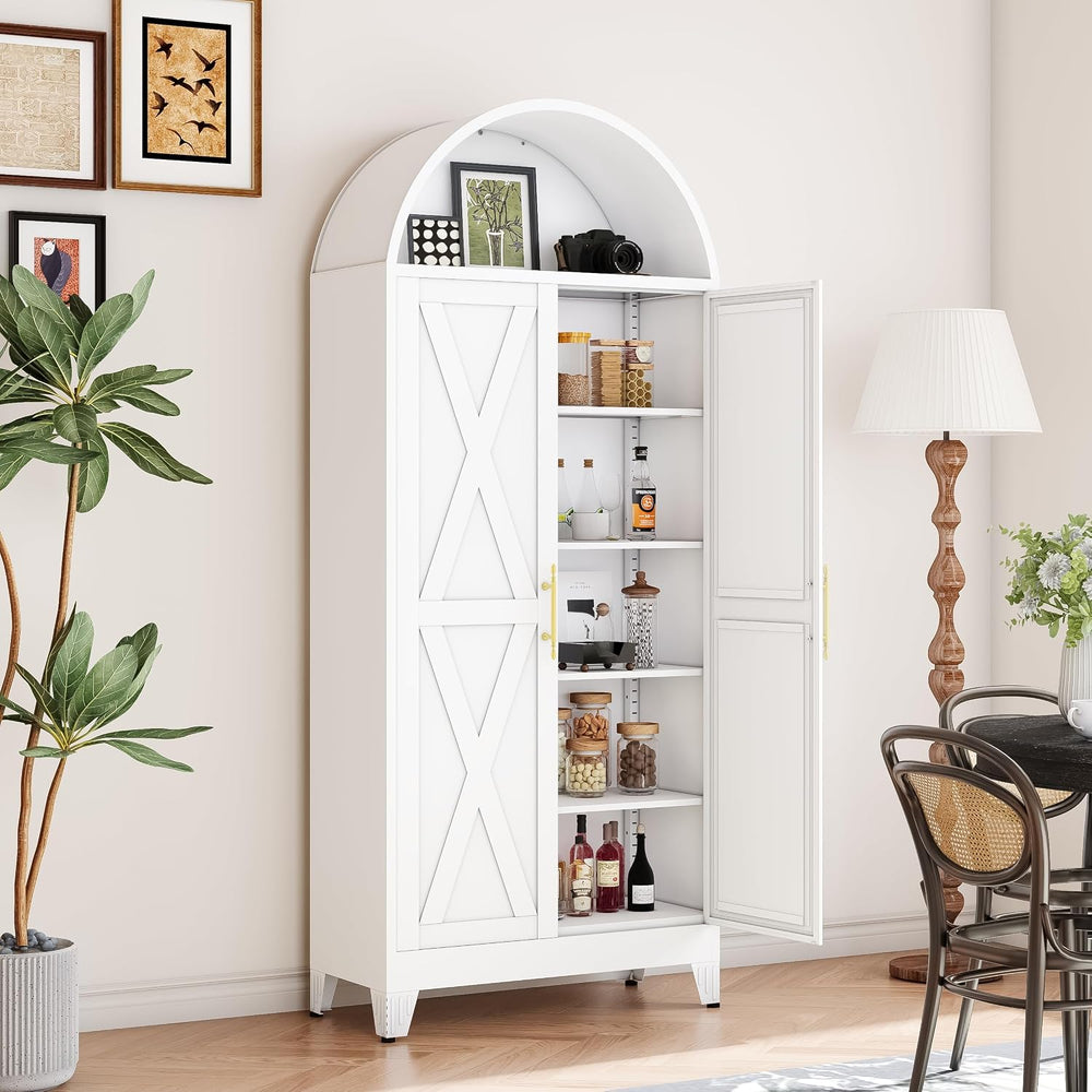 Winiowa Metal Arched Kitchen Pantry Cabinet, 73" Tall Arched Storage Cab...