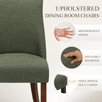 COLAMY Upholstered Dining Chairs Set of 2, Mid Century Modern Kitchen Chairs with Back, Farmhouse Fabric Side Dining Room Chairs with Wood Legs for Dining Room Restaurant, Green