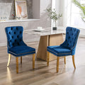 KCC Velvet Dining Chairs Set of 2, Upholstered High-end Tufted Dining Chair with Nailhead Back Ring Pull Trim Stainless Steel Legs, Contemporary Nikki Collection Modern Style for Kitchen, Blue