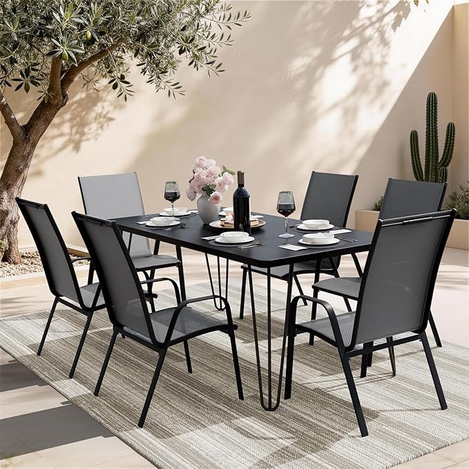 JEAREY Patio Dining Chairs Set of 6, Outdoor Stackable Dining Furniture Set, All Weather Dining Set for Lawn, Garden, Backyard, Poolside, Grey