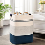 Laundry Hamper, 85L Tall Laundry Basket with Leather Handles, Rectangle Large Clothes Hamper for Organizing, Cotton Woven Laundry Baskets Storage Hampers for Bedroom, Nursery, Living Room