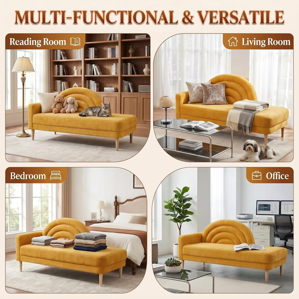 62.2" Linen Chaise Lounge Chair Indoor with Right Armres, Yellow | Small...