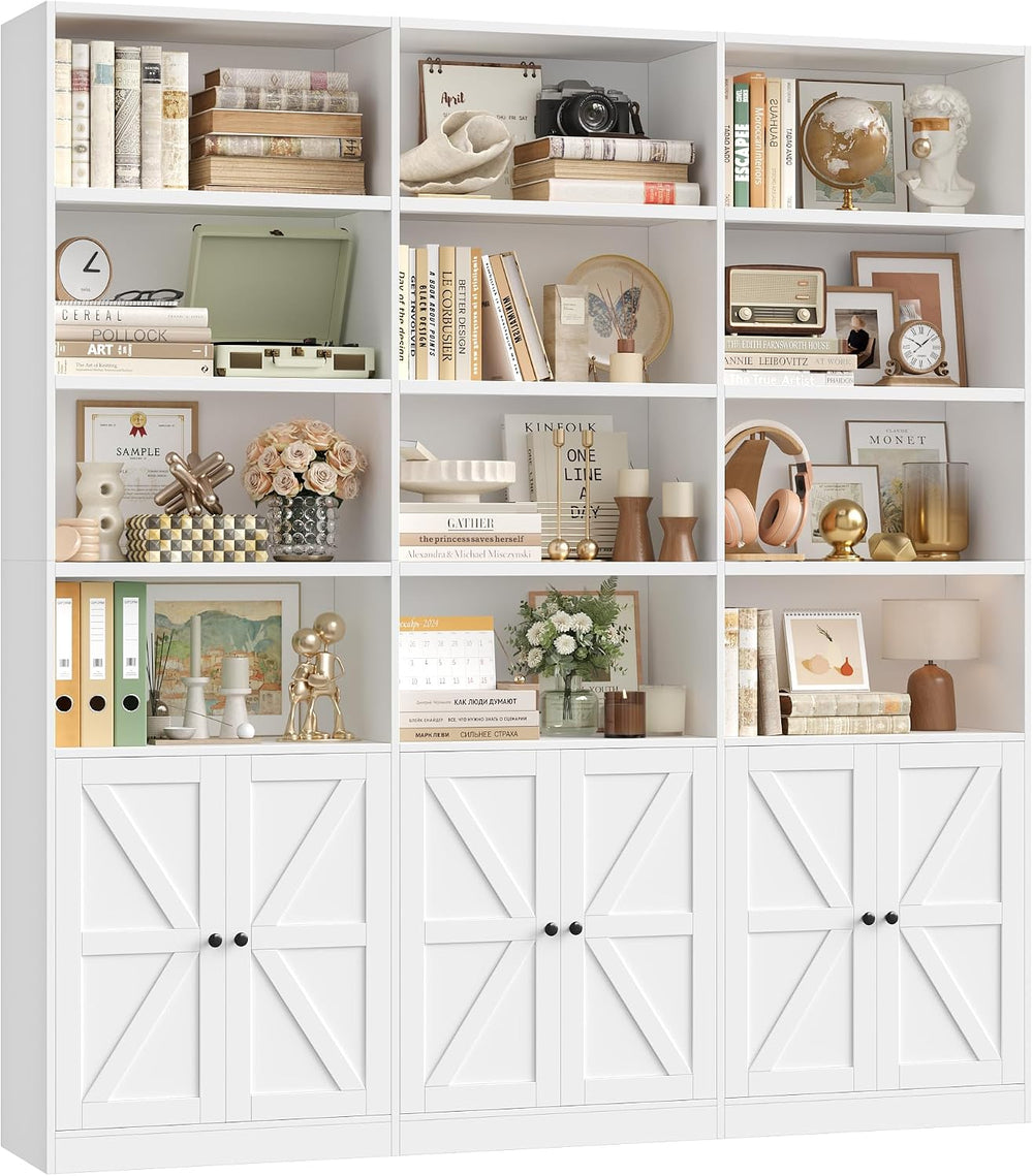 FACBOTALL 75" Tall Bookshelf, White Bookshelf and Bookcase with 6 Doors