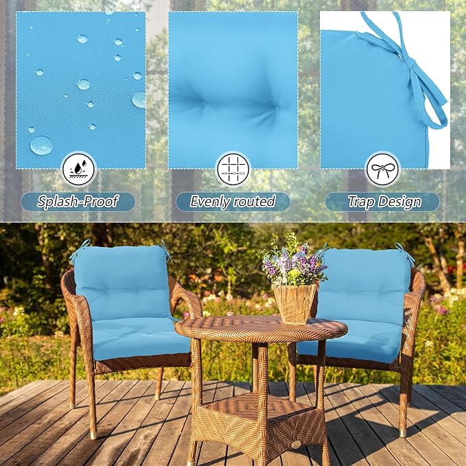Geetery Outdoor Chair Cushions Set of 4 for Patio Lawn Furniture Wicker Rocking Dining Chairs 42x21x4 Inch High Back Seat Pads Replacement with Ties Weather-Resistant Fade-Resistant Indoor(Lake Blue)