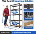 HOMEDANT 5-Tier Laminated Boltless Heavy Duty Metal Shelving Unit Adjustable Garage Storage Utility Rack Shelves Organization Multipurpose Shelf Warehouse Industrial (1, (M) 35.9" W, Black)