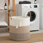OIAHOMY 100L Laundry Hamper, Dirty Clothes Hamper for Bedroom, Collapsible Laundry Basket, Large Blanket Basket,Nursery Hamper with Handle, Blanket Storage for Living Room-18.5x21inches-Gradient Brown