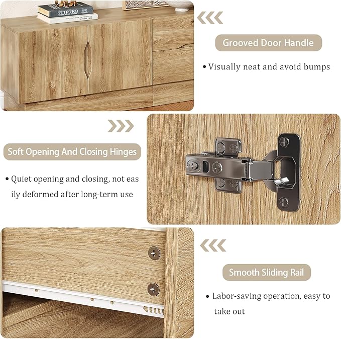 94.5" Wide Modern TV Stands for Living Room, Entertainment Center with Storage Cabinets and Drawers,Wooden TV Console with Groove Handle,Media Console for Bedroom,Dining Room,Natural