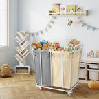 Hoctieon 2 Section Laundry Sorter Cart, 400L Rolling Hamper with Wheels, Industrial Laundry Basket Organizer, Extra Large Dirty Clothes Hamper for Home & Hotel, Heavy Duty, Gray+Beige
