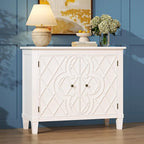 Karlott 40" Entryway Cabinet, Coffee Bar Cabinet with Shelf, Craft Storage Cabinet with Doors, Charming Carved Motif, Pantry Cabinet Sideboard Buffet for Living Room Kitchen Dining Room Hallway, White