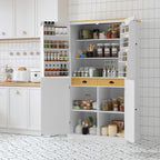 71.3" Freestanding Kitchen Pantry Cabinet with 2 Drawers, 8 Door Shelves & Adjustable Shelves, Large Farmhouse Storage for Kitchen Dining Room, White