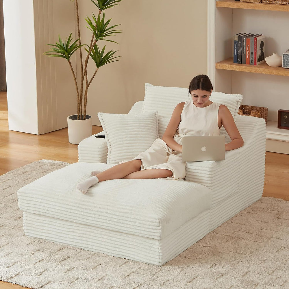 47.2"Oversized Chaise Lounge Chair Indoor,Corduroy Reading Chair with Cu...