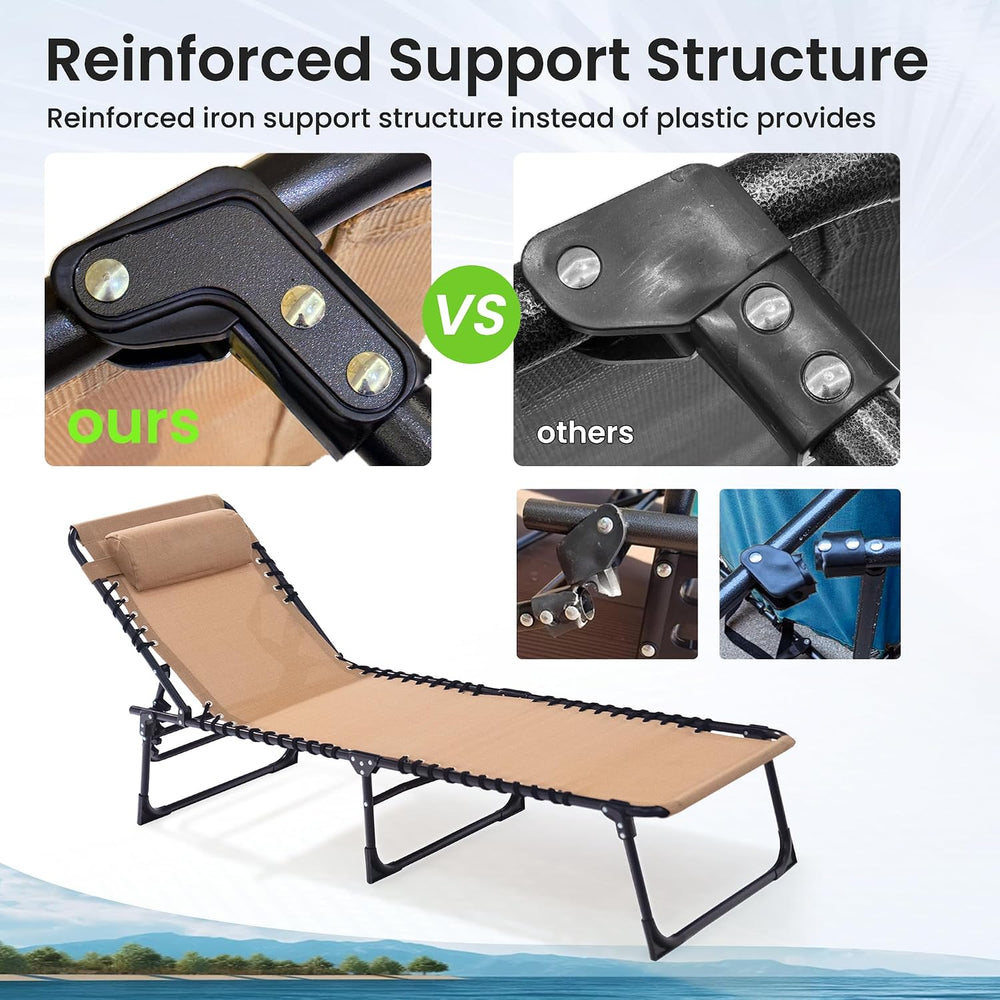 2 Pack Outdoor Folding Chaise Lounge 5-Position Adjustable Recliner 400LB Hea...