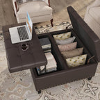 FiveWillowise 31.5 Inch Large Square Ottoman with Storage,Faux Leather | Coffee Table Storage Ottoman Bench with Lift Top Upholstered Footrest Stool Toy Box for Bedroom Living Room,Chocolate