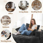 Luxanimarion 55''W 3.5CM Corduroy Single Foam Sofa, Oversized Round Chair with Pillows, Modern Sleeper for Living Rooms, Lounges, Nurseries and Projection Rooms, Wide-Arm Lounge Chair Armchair, Black