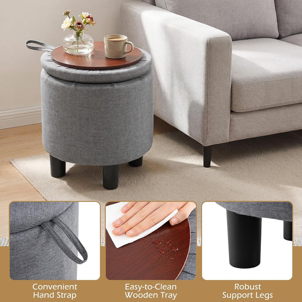GIANTEX Round Storage Ottoman with Removable Lid & Sturdy Legs, Gray | Li...