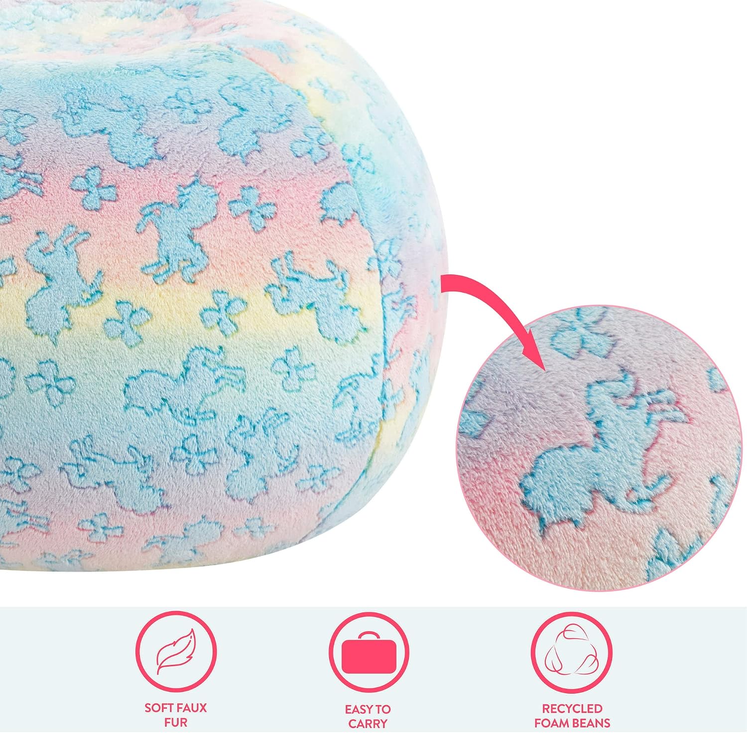 Idea Nuova Nickelodeon JoJo Siwa Embossed Faux Fur Round Bean Bag Chair for Kids,24"x24"x18"