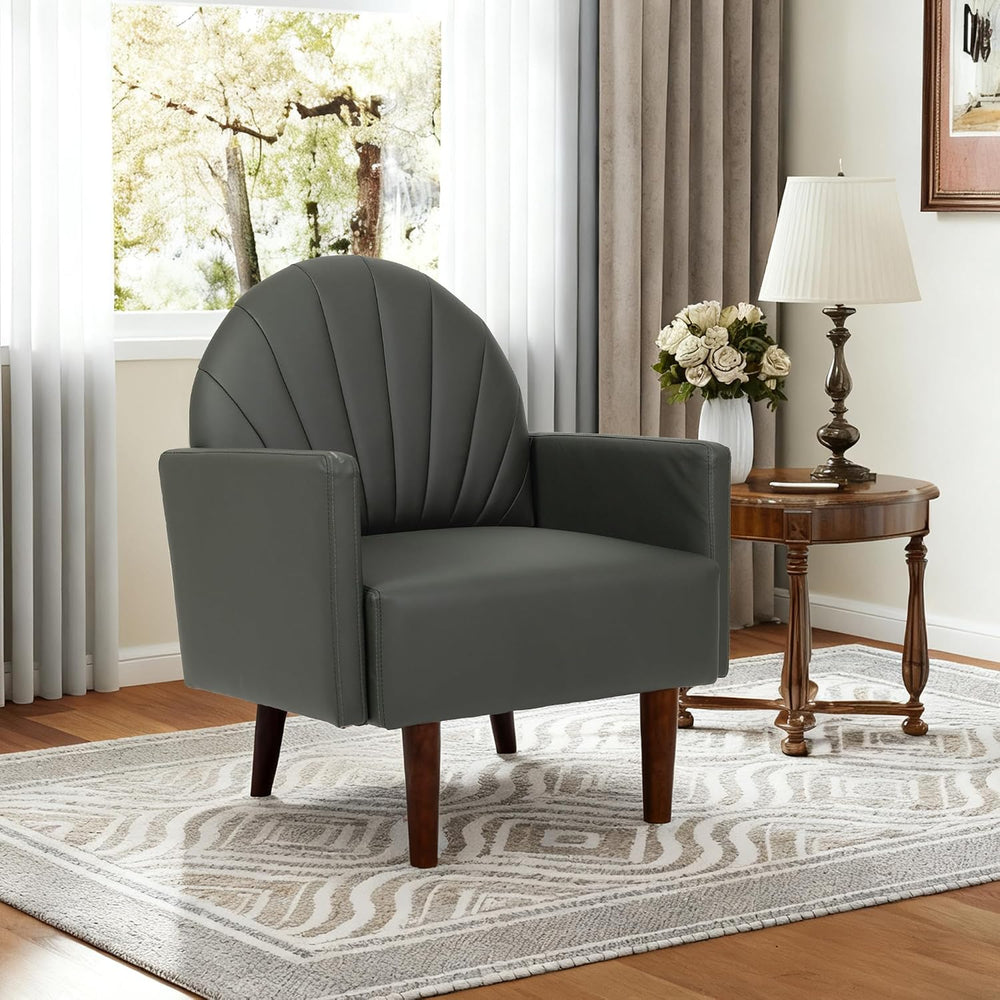 Modern Upholstered Single Sofa Chair，PU Leather Armchair Vanity Chair Shell B...