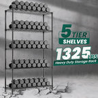 5-Tier Storage Shelves 72" H Wire Shelving with 5 Shelf Liners, 1325LBS Adjustable Metal Shelving, Heavy Duty Steel Wire Rack for Garage Commercial Pantry Kitchen, 36" W x 14" D x 72" H, Black