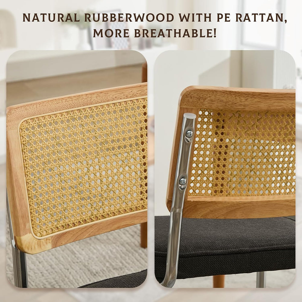 Rattan Dining Chairs Set of 4,Upholstered Mid-Century Modern Dining Room Chai...