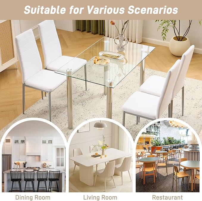 Karl home White Dining Chair Set of 4, Leather Dining Chairs with Curved Back...