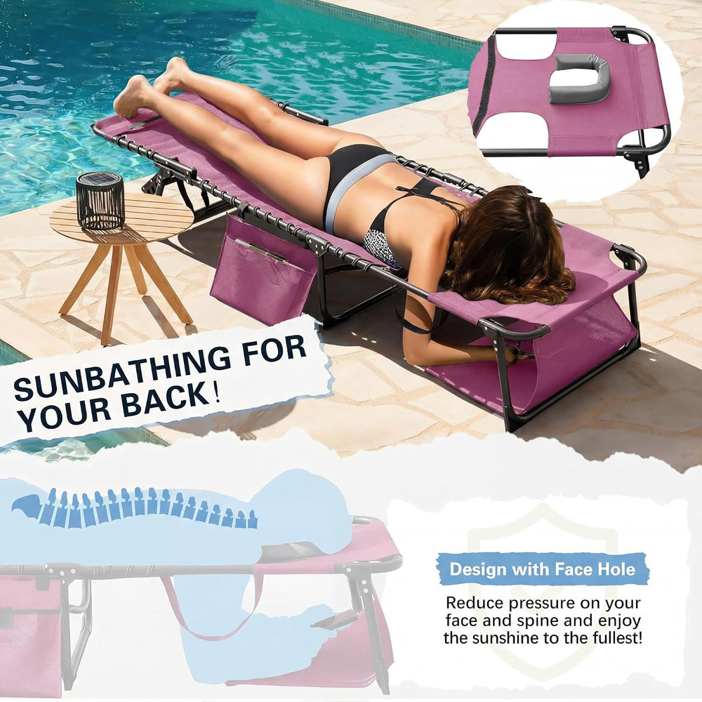 Devoko Beach Lounge Chair, Outdoor Sun Tanning Chair with Face Hole, Heavy Du...