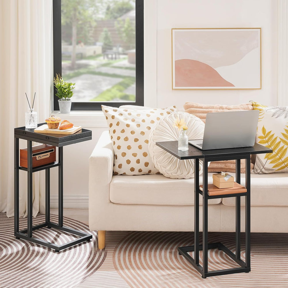 HOOBRO Side Table, Round End Accent Table with Sturdy Metal Pedestal, C Shape...