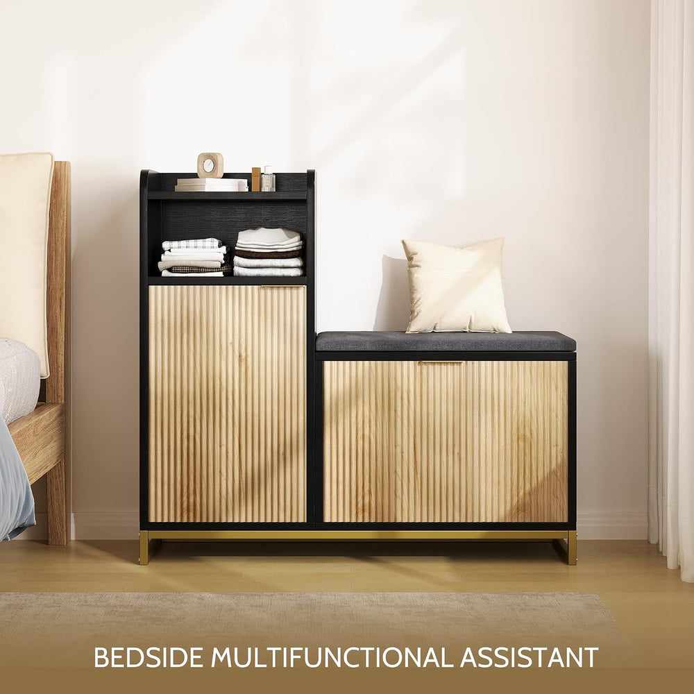 L-Shaped Shoe Storage Bench with Cushioned Seat & 2 Flip Drawer, 39'&...