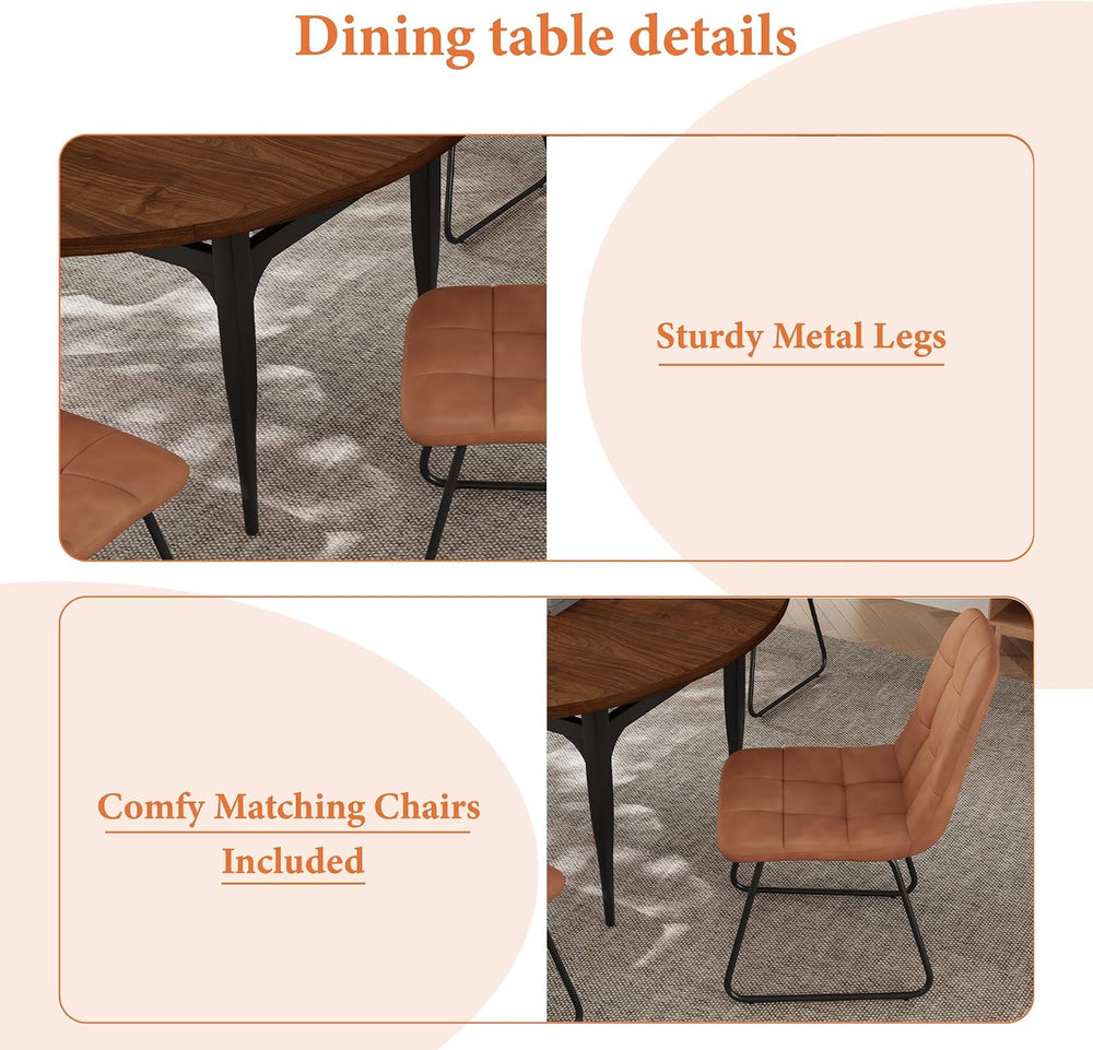 HIPIHOM Expandable Folding Dining Table Set, 55-Inch Round to Square Table wi...