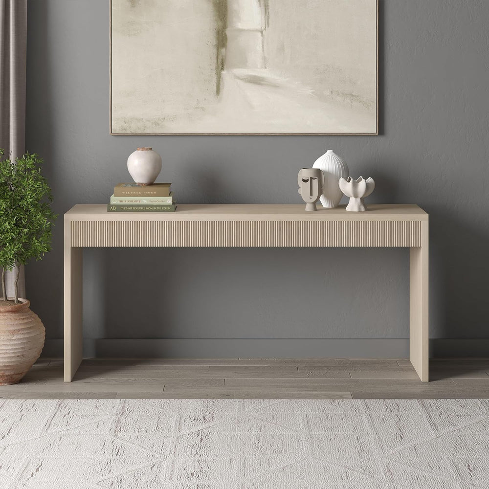 Henn&Hart 64" Rectangular Fluted Console Table, Ribbed Entryway Tabl...
