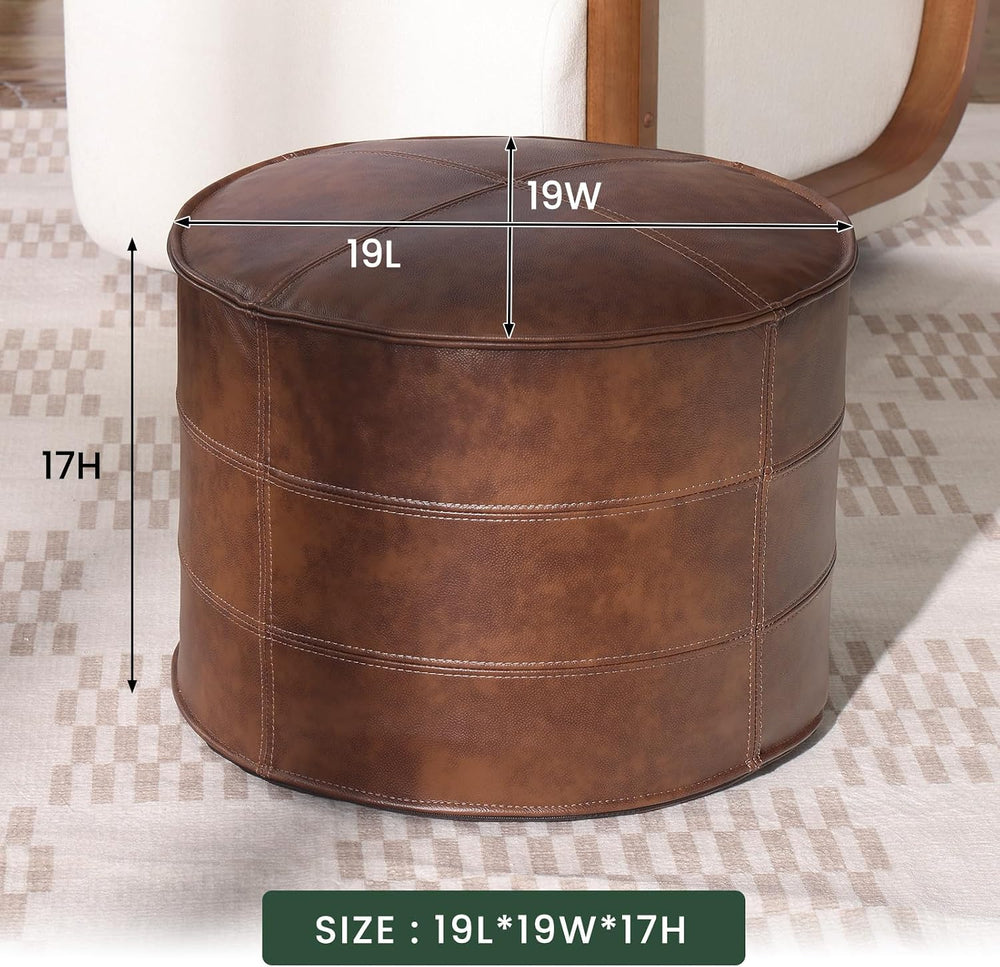 Couchus Genuine Leather Ottoman, Square Pouf Footstool (Round, Brown) | Moder...
