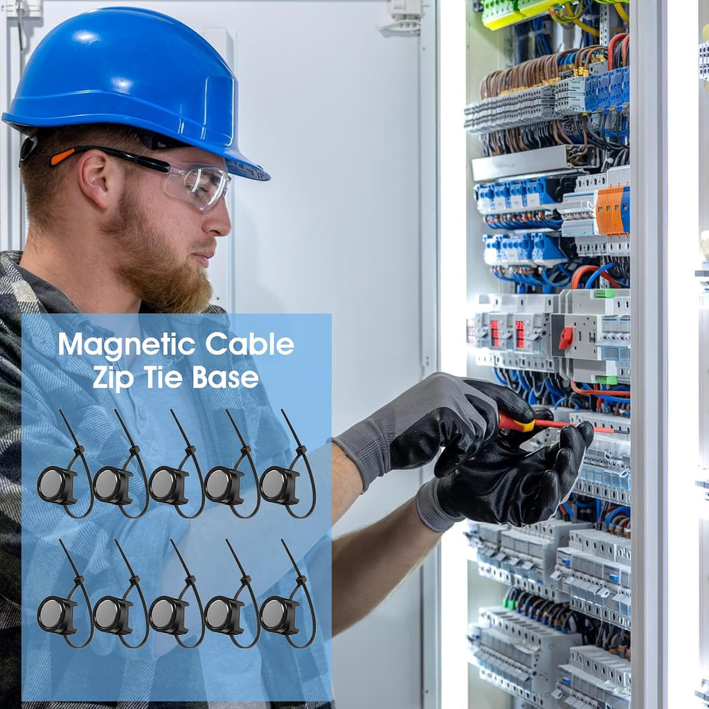 40 Pack Magnetic Zip Tie Mounts, Magnetic Cable Clips Organize and Secure Cables Wires with Powerful Multipurpose Cable Ties Mount Base for Electrical Wire