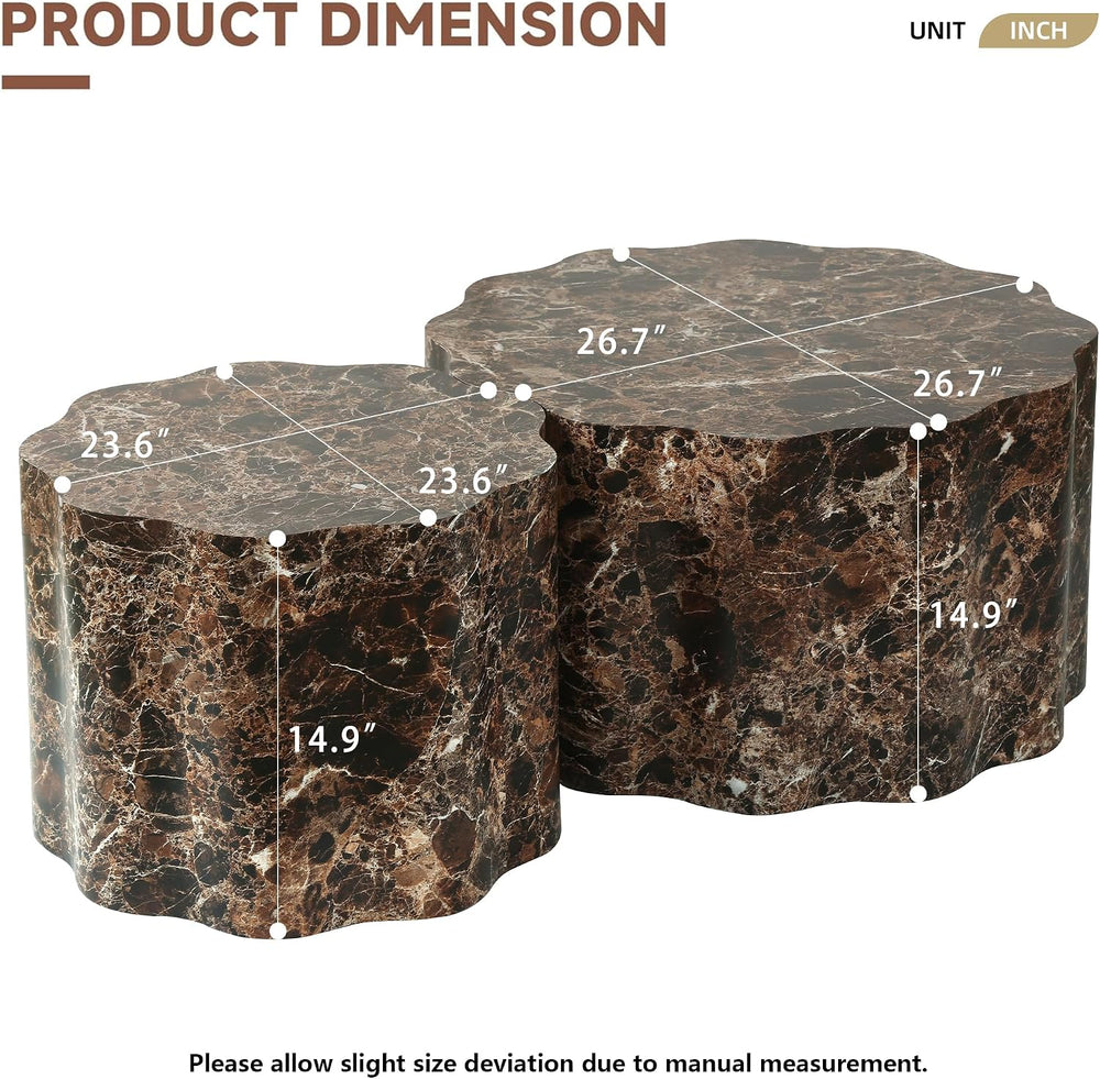 Round Coffee Table Set of 2 with Marble Look Veneer,Round Coffee Table and Si...