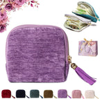 Travel Jewelry Case, Portable Jewelry Storage Bag, Compact Foldable Five Compartments Organizer Pouch with Zipper & Tassel for Earring Necklace Ring Bracelet (Purple)