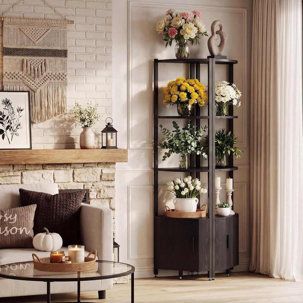 Corner Shelf with Storage, LED Lights 6-Tier Corner Bookshelf, 66'' O...