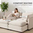 78'' Modular Sectional Cloud Couch with 2 Movable Ottoman, 4 Seat Comfy Modern Corduroy Sofa with 2 Throw Pillows, Deep Seat Sleeper Couch for Living Room Bedroom Apartment, Beige