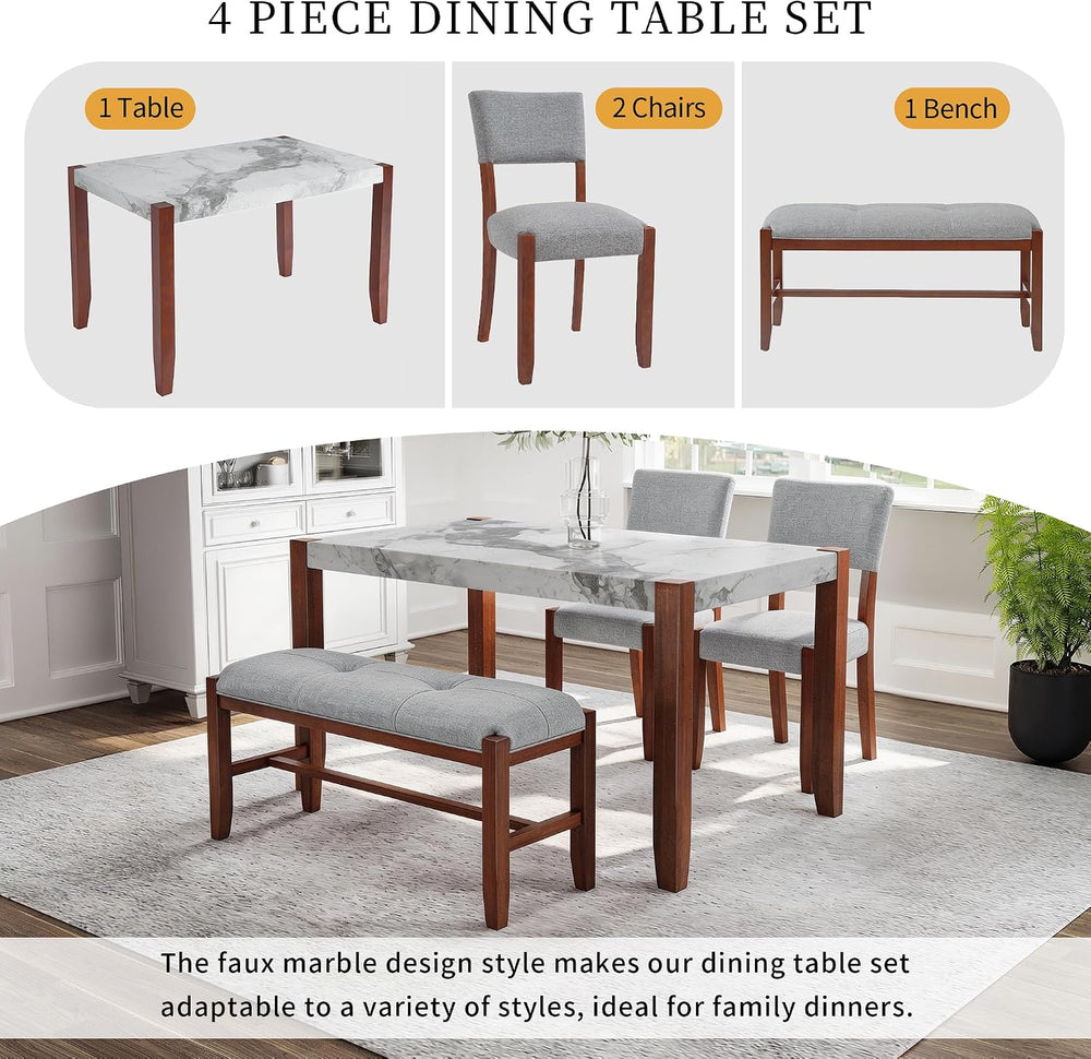 Merax 4 Piece Dining Table Set, Faux Marble Table and 2 Upholstered Chairs 1 ...