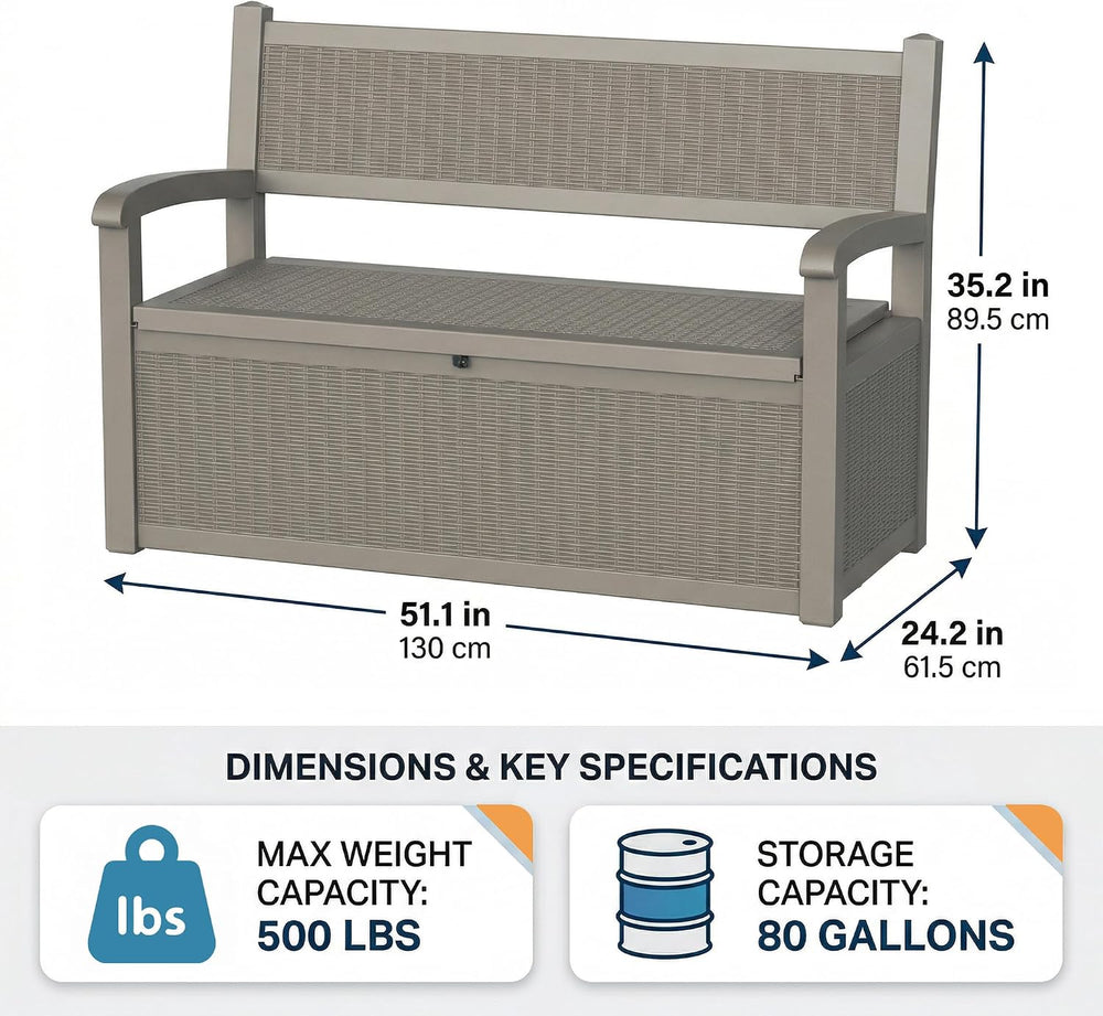 DRATO 75 Gallon Storage Bench Deck Box Outdoor Indoor,Lockable Durable All-We...