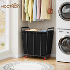 Hoctieon Large Laundry Cart with Wheels, 400L Heavy Duty Laundry Basket Organizer, Rolling Hamper Sorter for Clothes Storage, Industrial Dirty Clothes Hamper for Home & Hotel, Black