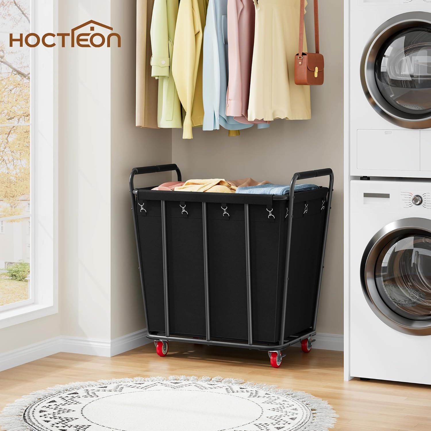 Hoctieon Large Laundry Cart with Wheels, 400L Heavy Duty Laundry Basket Organizer, Rolling Hamper Sorter for Clothes Storage, Industrial Dirty Clothes Hamper for Home & Hotel, Black