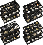 Junkin 12 Pcs Jewelry Tray Velvet Stackable Jewelry Organizer Trays Divided Earring Accessories Storage Containers Box (Rose Red)