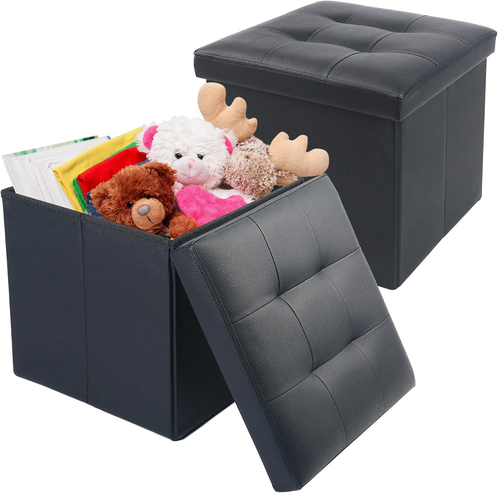 LotFancy Storage Ottoman, 2 Pack, Foldable Foot Rest Stool, 13x12x12 Inches S...